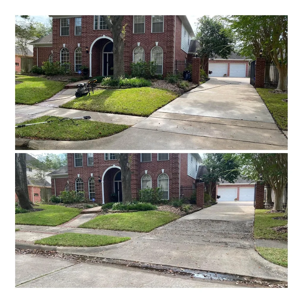 Driveway, curb and sidewalk before and after cleaning — Houston TX